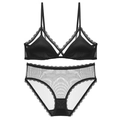 Sexy black lace lingerie set with non-wired triangle cup bra and sheer mesh panty - S / Top And Bottom / Black