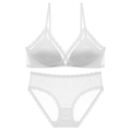 Lace-trimmed white triangle bra and mesh panty set in elegant minimalist style - S / Top And Bottom / White