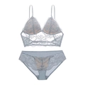 Conjunto de lencería de encaje azul grisáceo de estilo francés con sujetador y braguita - S / Top Y Pantalón / Azul Grisáceo