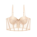 Elegante sujetador bustier de satén beige con detalles de malla y varillas de soporte - 70B / Color Piel