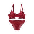 Conjunto de lencería sexy de encaje rojo vino con sujetador con aro y braga a juego - 70B / Burdeos