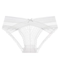 Culotte sexy en dentelle blanche pour femme avec taille croisée en V et maille florale fine - Blanc