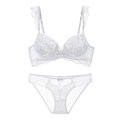Elegante witte Franse kant lingerie set met push-up beha en ademende bijpassende slip - 70A / Grijs