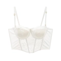 Weißes französisches Spitzen-Corsage-Top mit Satin-Details und weichem Bügel-Design - S / Weiß