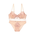 Conjunto de lencería de encaje bordado rosa nude con sujetador con aro y braguita - 70B / Color Piel