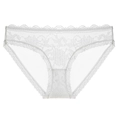 Elegant white floral lace panties for women with breathable mesh and scalloped edges - S / White