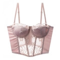 Eleganter hellrosa Spitzen-Bustier mit Fischgräten-Struktur und floraler Spitze - S / Rosa