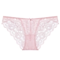 Culotte en dentelle rose pâle pour femme avec motif floral évidé et nœud en satin - Rose