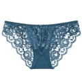 Bragas sexys de encaje floral azul oscuro para mujer con detalle de lazo - S / Verde Oscuro