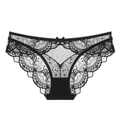 Elegant black floral lace panties for women with mesh insert and delicate bow detail - S / Black