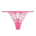 Detailed view of pink floral lace G-string with delicate bow and sheer texture - Rose Red