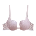 Sujetador push-up de encaje rosa pálido con escote en V profundo y texturas florales - 70A / Morado