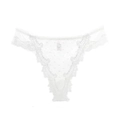White lace thong for women with delicate polka dot mesh pattern and breathable cotton crotch - White