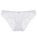 Bragas sexys de encaje blanco para mujer con malla floral pura y detalle de lazo - S / Blanco
