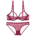 Set lingerie bordeaux in due pezzi in mesh trasparente con motivo a onde e ciondolo - 70B / Borgogna