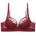 Reggiseno sexy in pizzo bordeaux con coppe a rete floreale e spalline regolabili - 75B / Borgogna