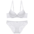 Close-up of white floral lace lingerie set with underwire bra and matching panties - 70A / White
