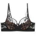 Reggiseno in pizzo nero con ricamo floreale, coppe color nudo e ferretto di supporto - 75B / Nero/Nudo