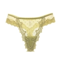 Light green lace thong for women with floral patterns and breathable mesh fabric - Yellow