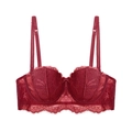 Dettaglio del reggiseno in pizzo rosso scuro con bordo in pizzo e supporto con ferretto - 70A / Rosso