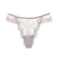 Elegant light purple lace thong for women with sheer mesh and scalloped edges - Light Coffee