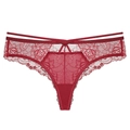 Sexy rode kanten string voor dames met dubbele taillebandjes en bloemig kantpatroon - M / Bordeauxrood
