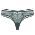 Forest green floral lace thong with dual waist straps and a delicate bow detail - Green