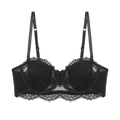 Dettaglio reggiseno in pizzo nero con mezze coppe e fiocco decorativo raffinato - 70A / Nero