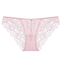 Lace briefs for women in light pink floral sheer fabric with center bow and metal charm - Pink