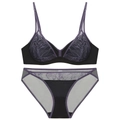 Conjunto de lencería sexy de encaje francés con sujetador triangular sin aro en negro - S / Púrpura Y Negro