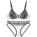 Conjunto de lencería de encaje blanco con ribete negro, sujetador triangular y braguita - S / Negro & Blanco