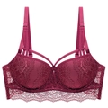 Dettagli del reggiseno in pizzo rosso scuro con ricamo floreale e spalline doppie - 70A / Solo Reggiseno / Borgogna