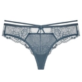 Blauwgrijze laag uitgesneden kanten string met bloemenpatronen en strappy zijdetails - M / Grijsblauw