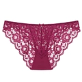 Lace panties in deep rose red with floral mesh patterns and bow rhinestone detail - Burgundy
