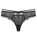 French style black lace low waist panties with delicate floral pattern and strap detail - Black