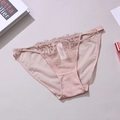 Pink mesh lace panties with floral embroidery and thin double side straps for women - Coffee