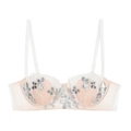 Detailed embroidery view of French lace bra with silver floral patterns and mesh straps - 70B / Tops / White