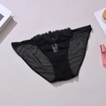 Sexy black lace mesh panties for women with low waist and floral embroidery details - Black