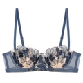 Navy blue lace bra with floral embroidery and adjustable straps for a minimalist French look - 70B / Tops / Blue