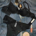 Conjunto de lencería de encaje negro de estilo francés con sujetador y braguita - Negro