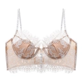 Exquisito bustier de encaje blanco con ribete de pestañas y botones decorativos - S / Color Piel
