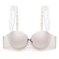 Détail de soutien-gorge en dentelle blanche avec bretelles volantées et petit nœud - 70A / Hauts / Blanc