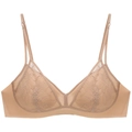 Bralette en dentelle française couleur chair avec motif floral et bonnets sans armature - S / Hauts / Chair