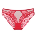 Culotte sexy en dentelle rouge avec tulle transparent et entrejambe en coton taille basse - M / Rouge