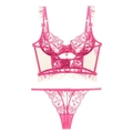 Franse lingerie set in framboosrood met bloemenkant en gestippelde mesh afwerking - S / Rozerood