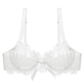 White lace mesh bra with elegant floral embroidery and a small silk ribbon bow - 70A / Tops / White