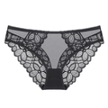 Culotte sexy en dentelle noire pour femme avec mesh transparent et fleurs - S / Noir