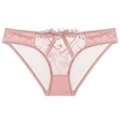 Slip rosa a vita bassa in pizzo con ricamo floreale e dettaglio fiocco di raso - Taglia S / Pantaloni e gonne / Rosa loto