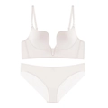 Seamless deep V-neck lingerie set in beige color with minimalist wire-free design - 70A / Top And Bottom / White