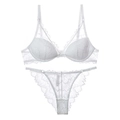 White French-style lace lingerie set with deep V-neck bra and matching thong panties - S / Top And Bottom / White